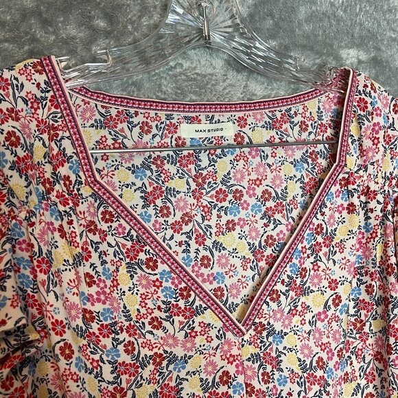 Women Colorful Girly Bloomcore Ditzy Floral Chiffon Flutter Sleeve Top XL* - Picture 6 of 13